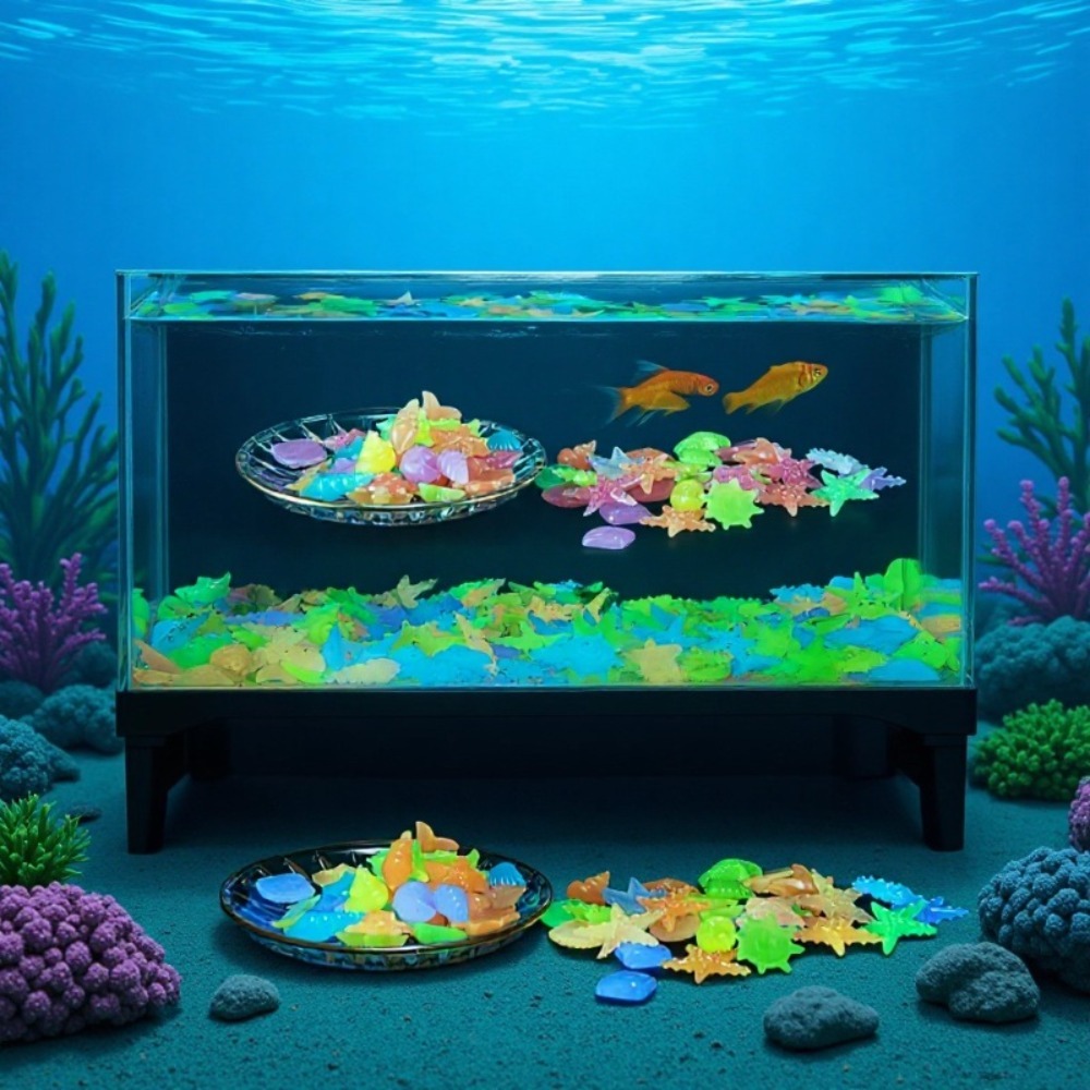 Aquarium Fish Guppy - Pedras oceânicas luminosas, conchas fluorescentes, estrelas-do-mar