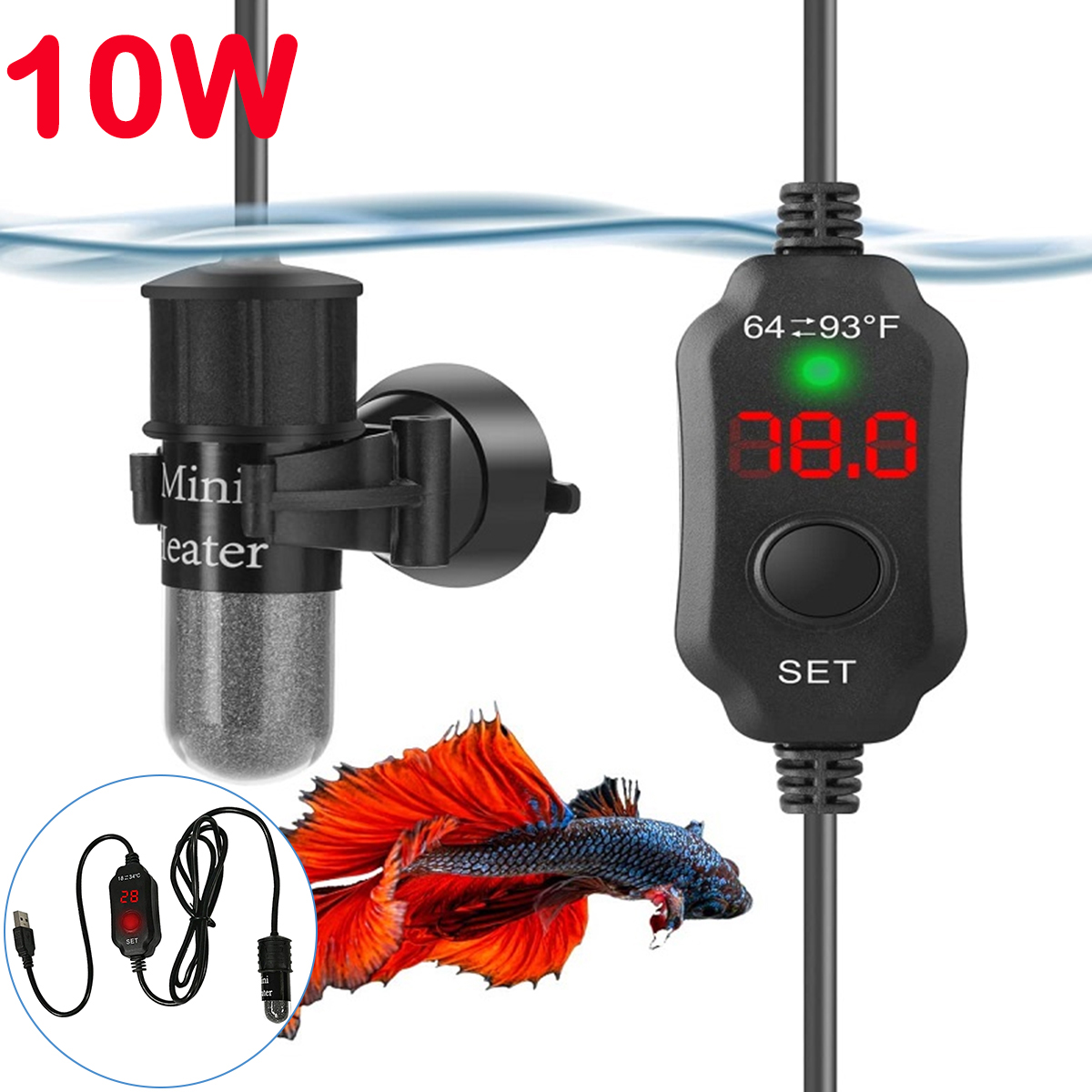 Aquarium Heater Submersible - Haste aquecedora de aquário ajustável de